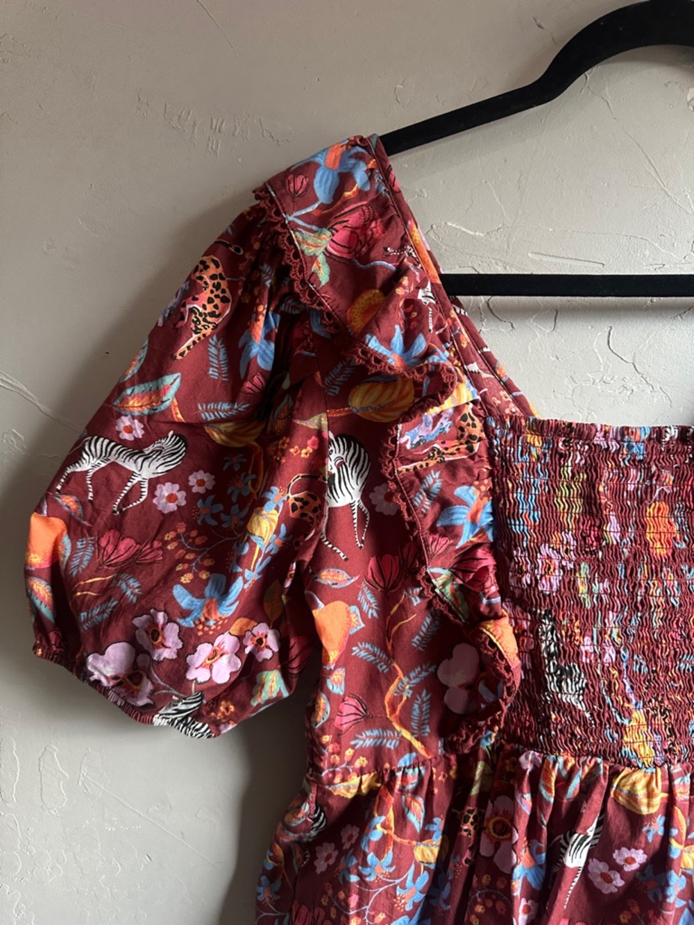 Maeve Anthropologie Zebra Floral Top Boho Cottagecore Puff Sleeve Peplum Sz m - Picture 7 of 10